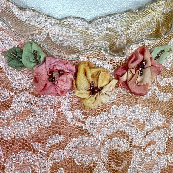 Robin Kaplan Ombre Dye Lace Sleeveless Blouse Tank Floral Rose Applique Pink - Picture 2 of 5